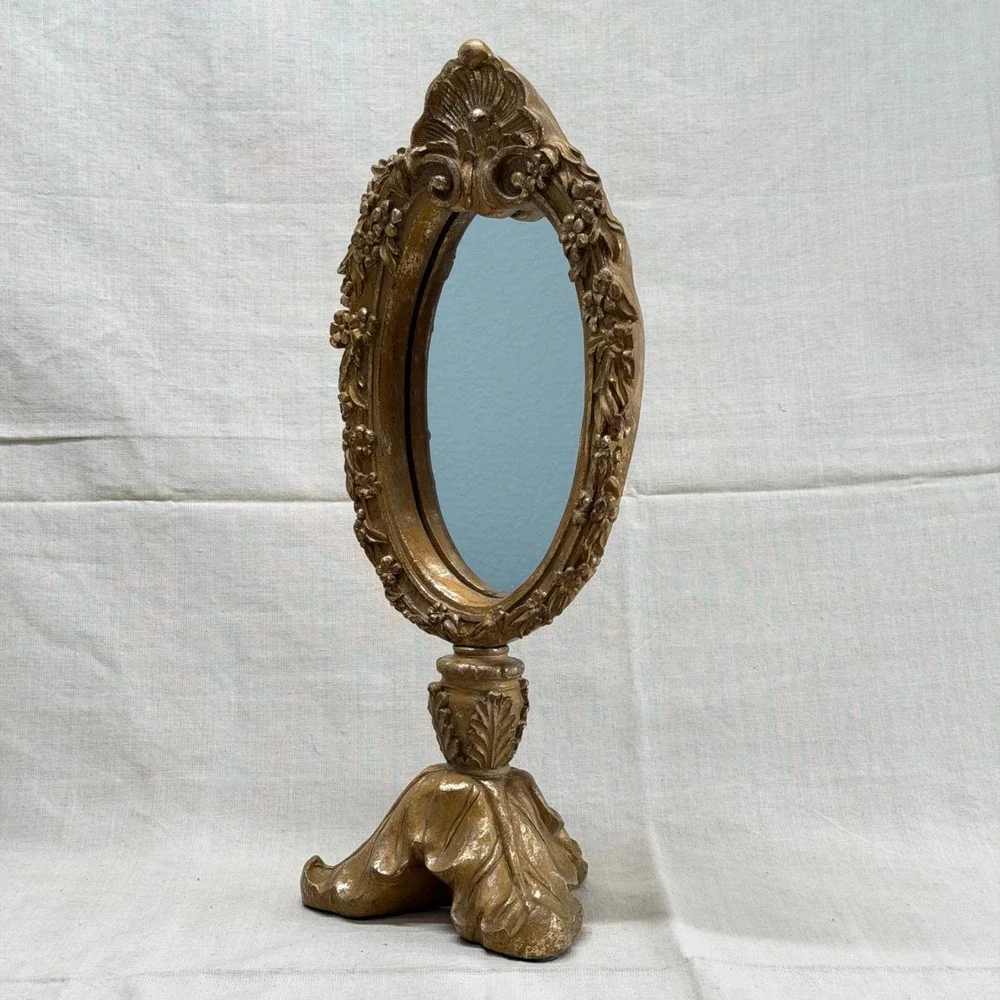 Vintage Gold Oval Table Mirror Ornate Vanity Mirror Romantic Gothic Decor